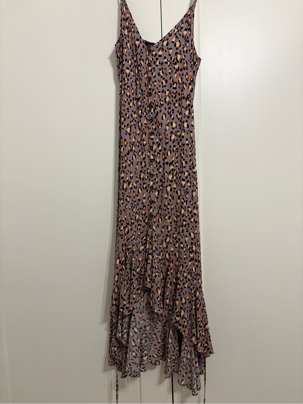 Sleeveless Leopard Print Ruffle-Hem Maxi Hi Low Dress - Mauve/Tan/Black
